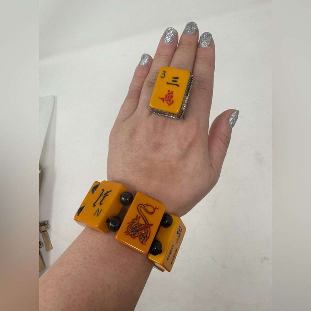 Vintage Butterscotch Bakelite Mahjong Bracelet and Ring - Picture 2 of 4